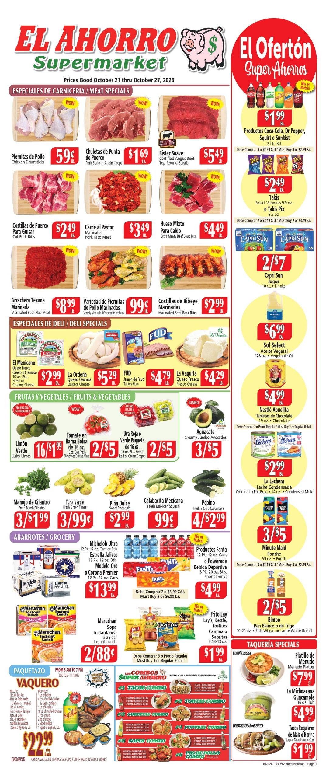 El Ahorro Supermarket (Bellaire Area, TX) Weekly Ad October 21 - 27, 2026