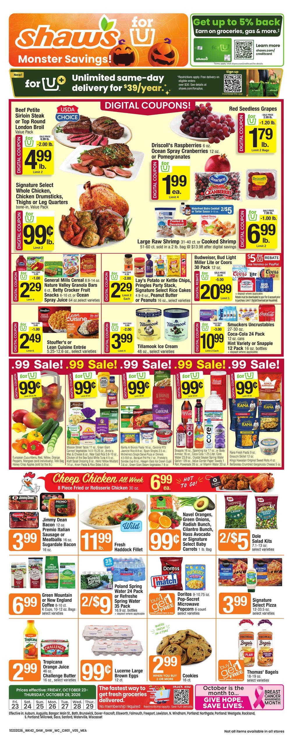Shaw's (Orono-Southwest Harbor Area, ME) Weekly Ad October 23 - 29, 2026