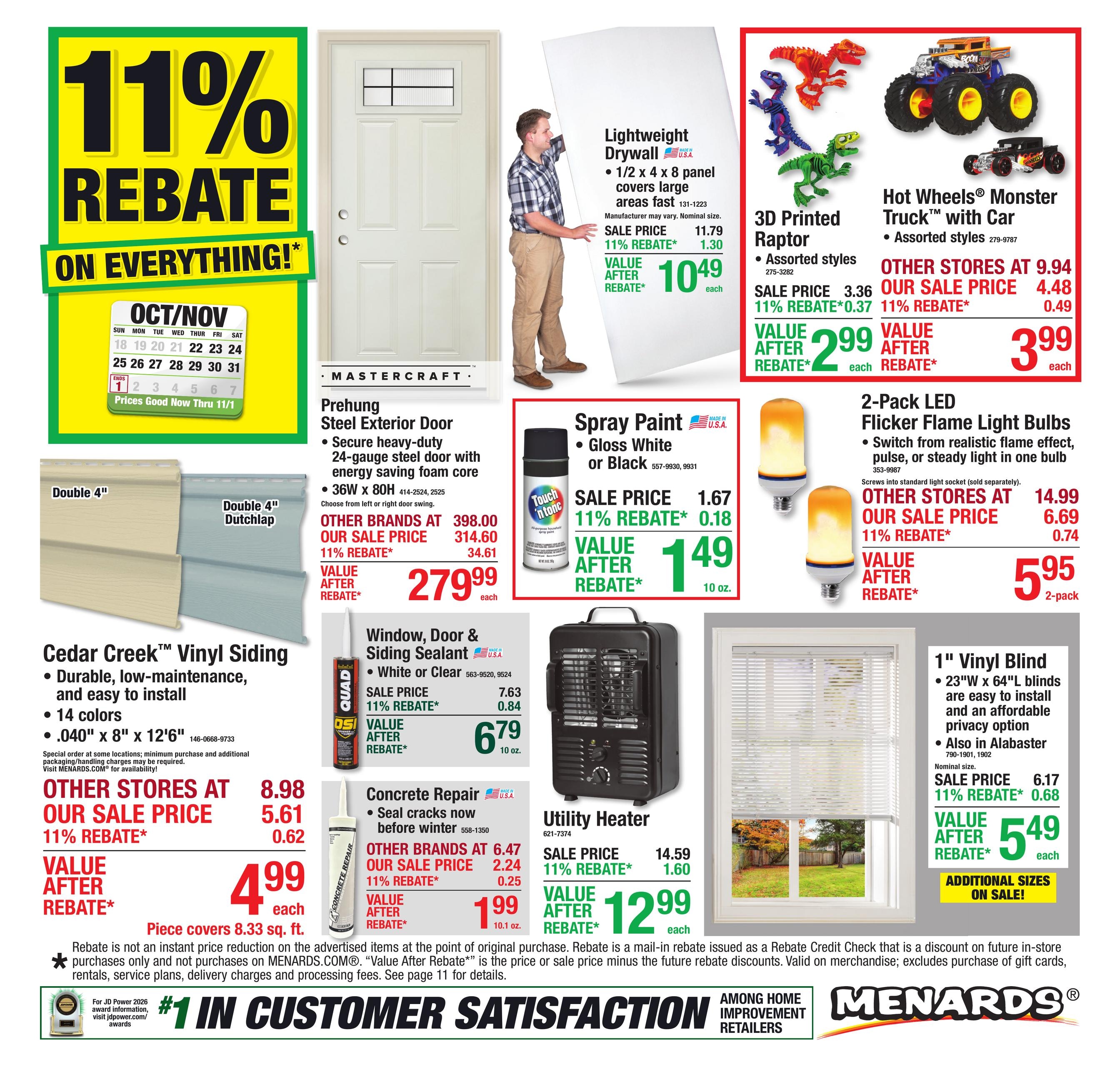 Menards (Jackson Center Area, OH) 11% Rebate Sale Weekly Ad October 21 - November 1, 2026