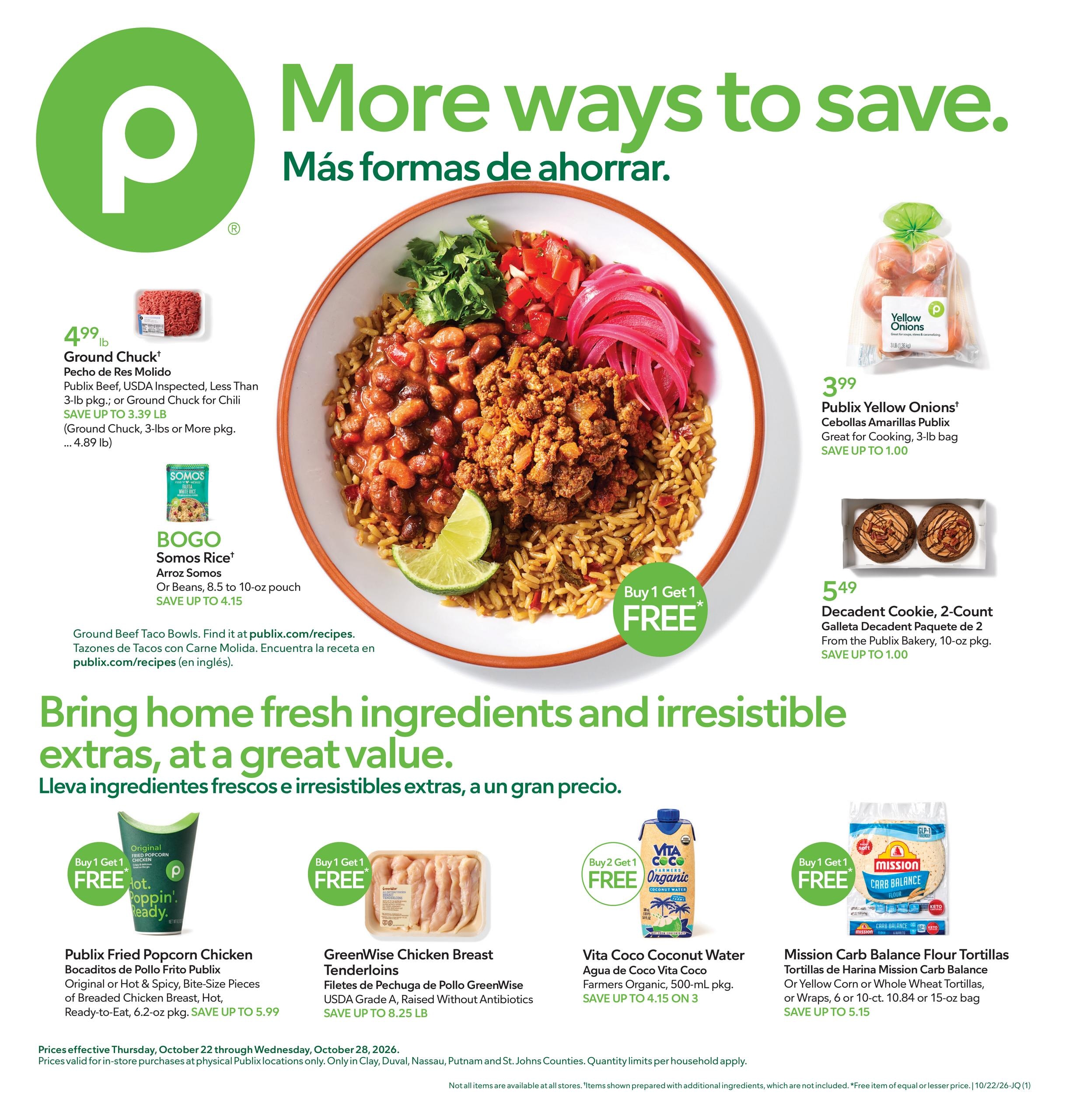 Publix (Jacksonville-Saint Augustine Area, FL) Anuncio Semanal Español Weekly Ad October 22 - 28, 2026