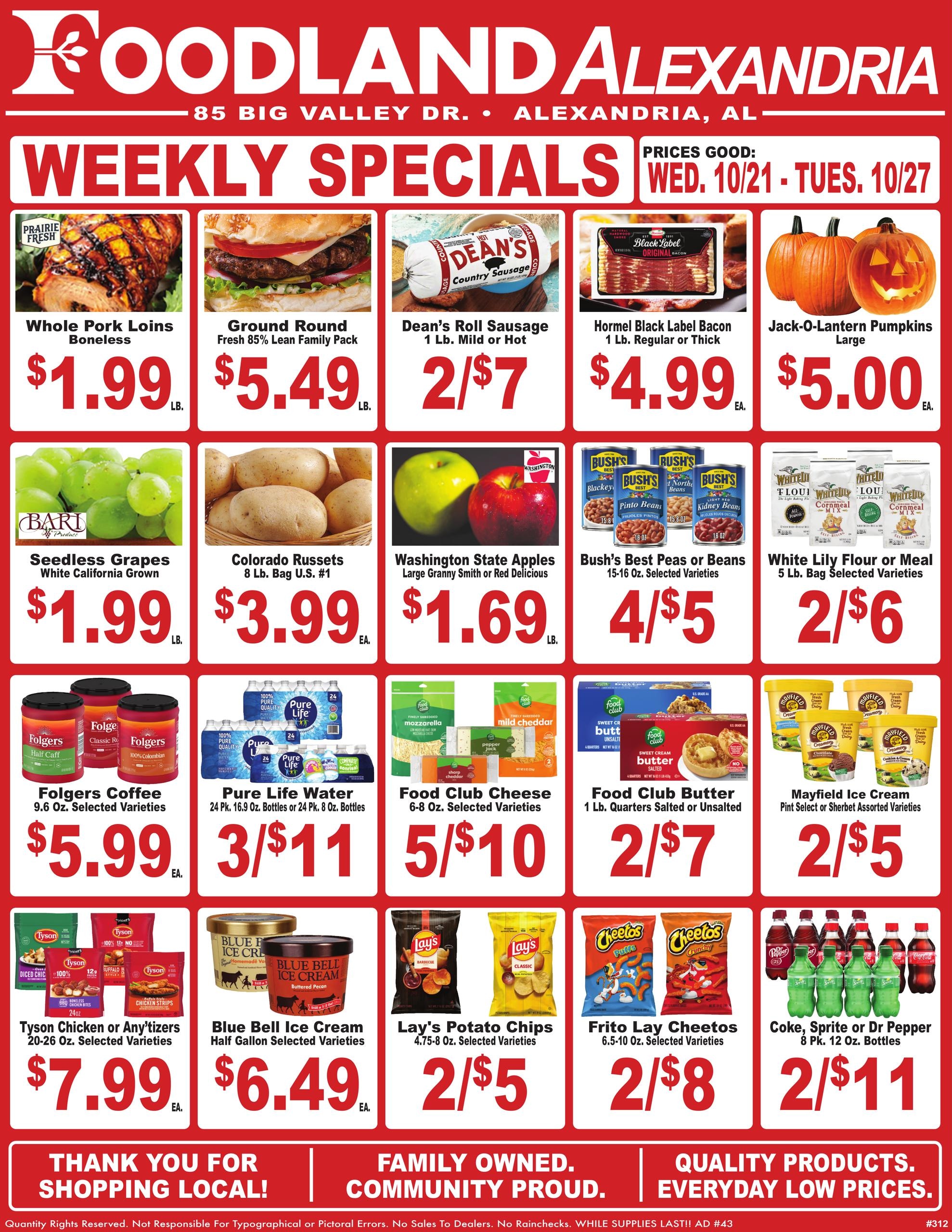 Alexandria Foodland Weekly Ad October 21 - 27, 2026