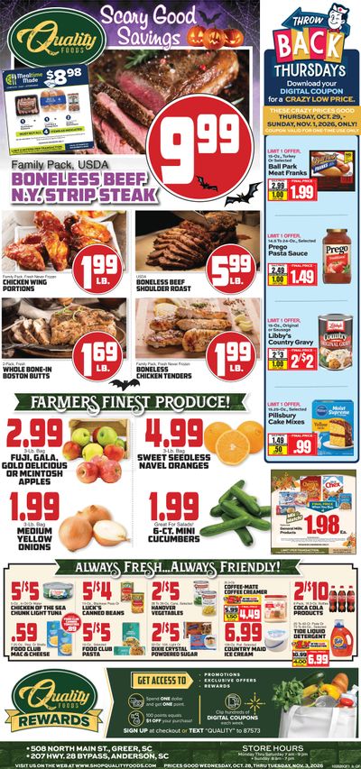Quality Foods (Anderson and Greer, SC) Weekly Ad October 28 - November 3, 2026