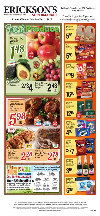 Erickson's Thriftway Weekly Ad October 28 - November 3, 2026