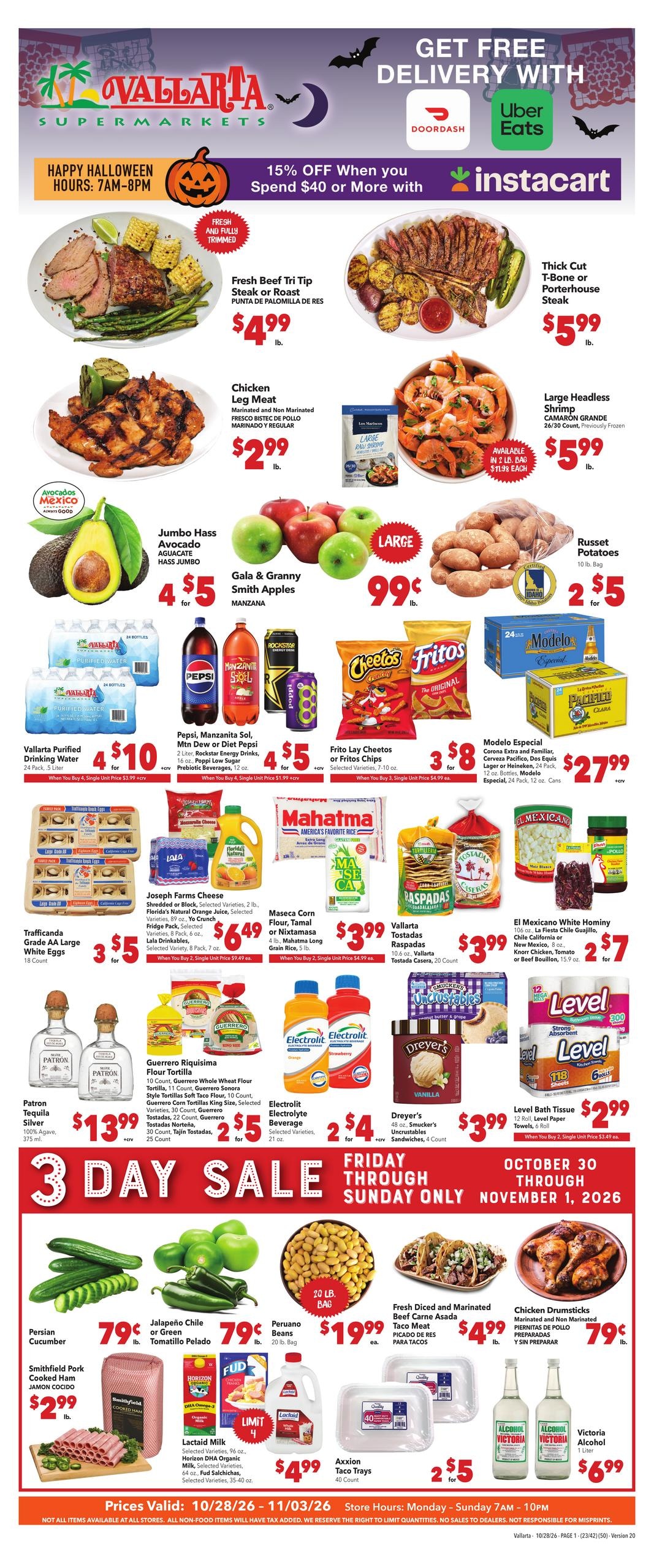 Vallarta Supermarkets (Wasco Area, CA) Grocery Savings Weekly Ad October 28 - November 3, 2026