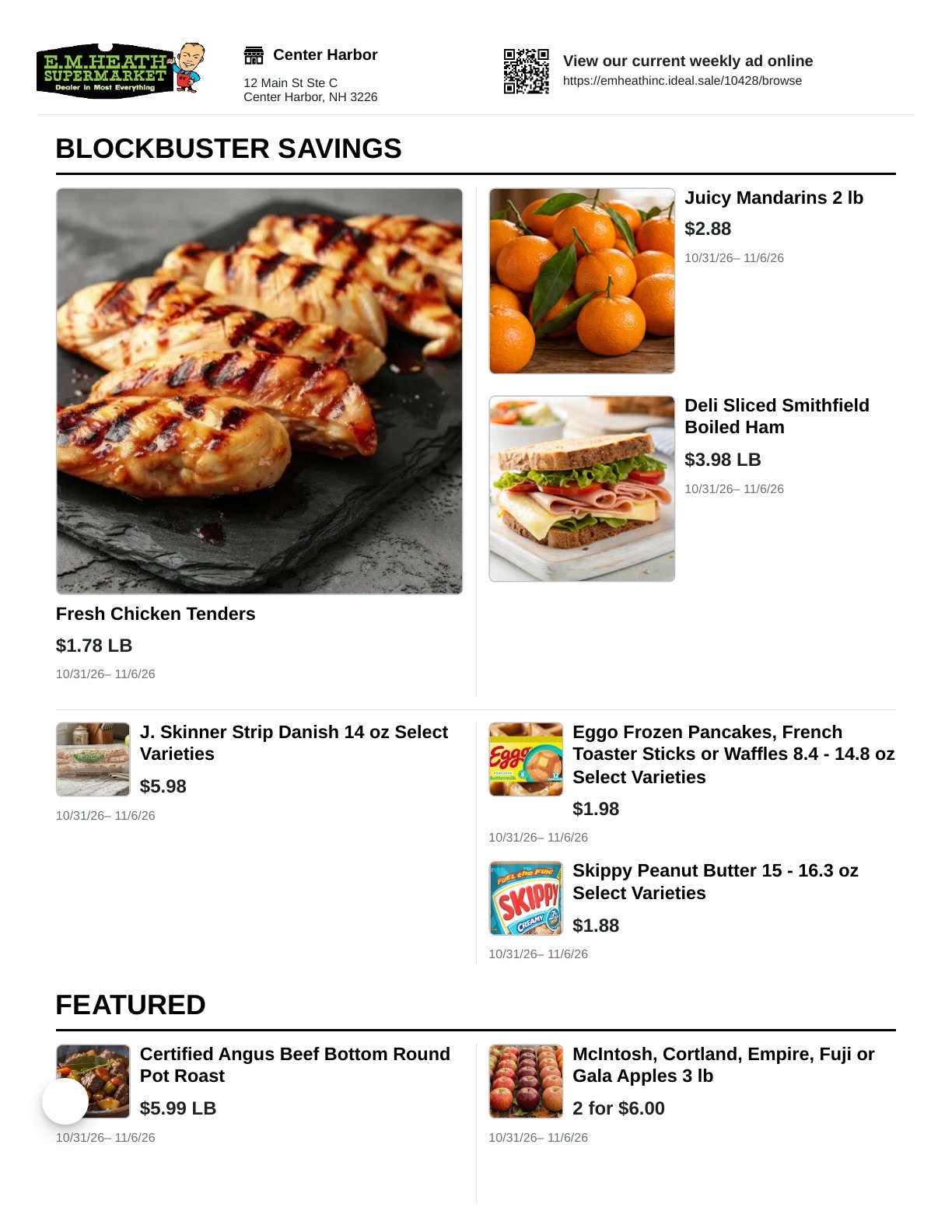 E.M. Heath Supermarket Weekly Ad October 31 - November 6, 2026
