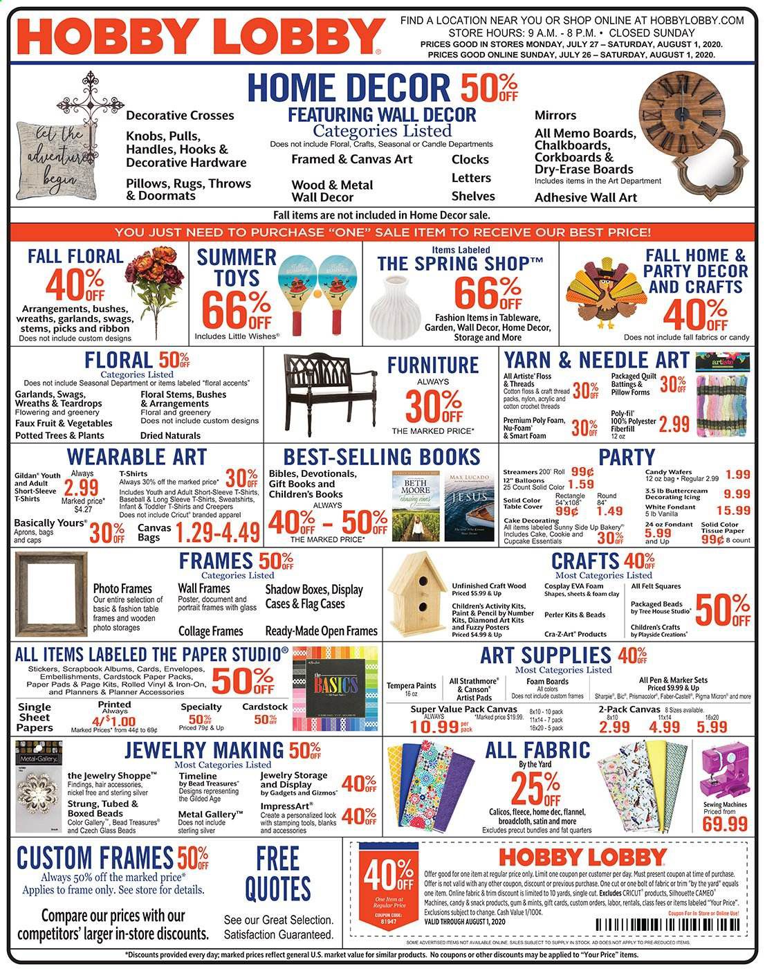 Hobby Lobby Weekly Ad July 26 to August 1