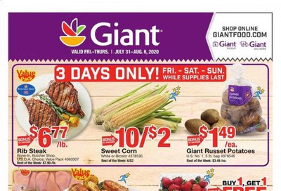 Giant Food Weekly Ad July 31 to August 6