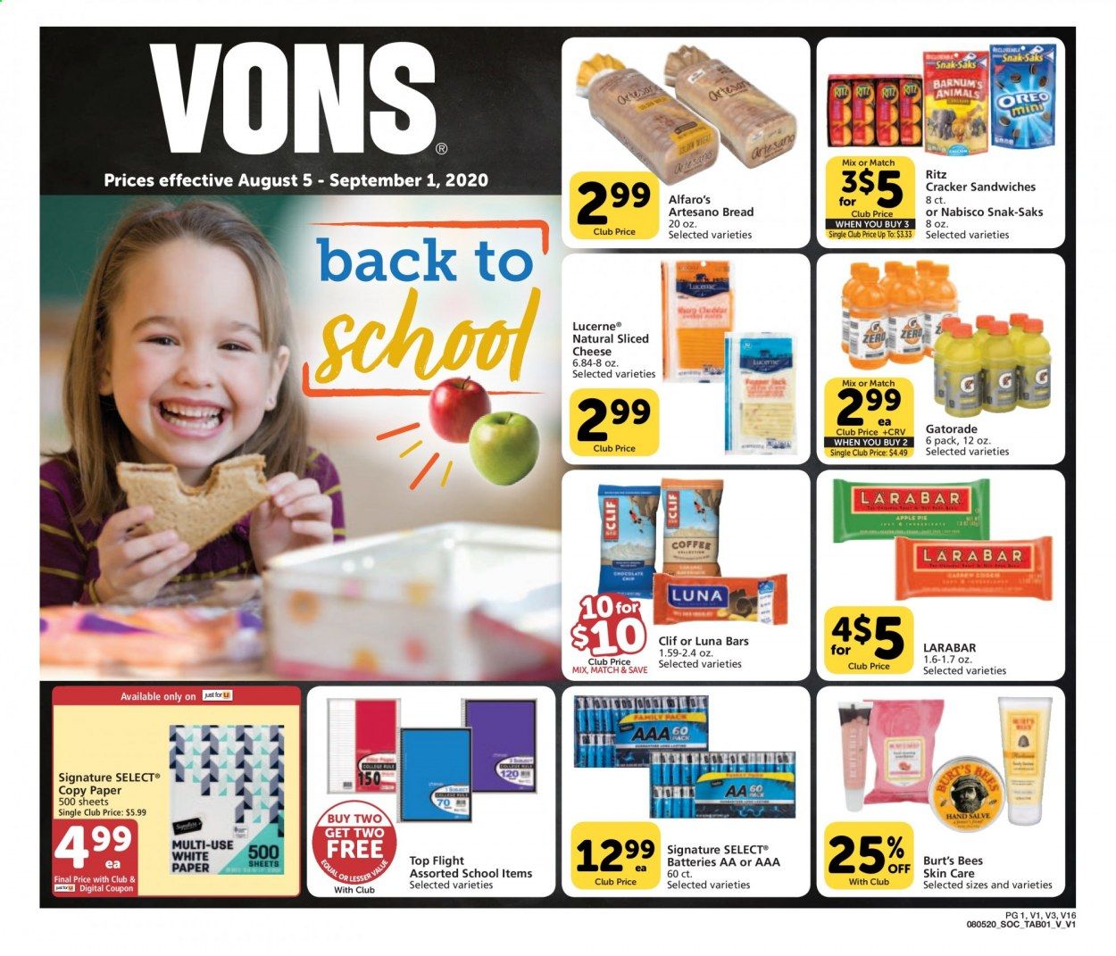 Vons Weekly Ad August 5 to September 1