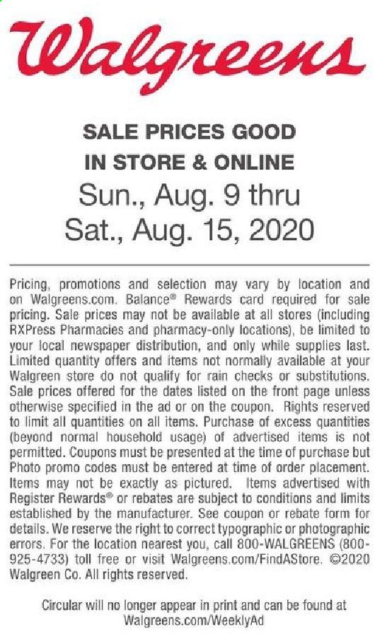 Walgreens Weekly Ad August 9 to August 15
