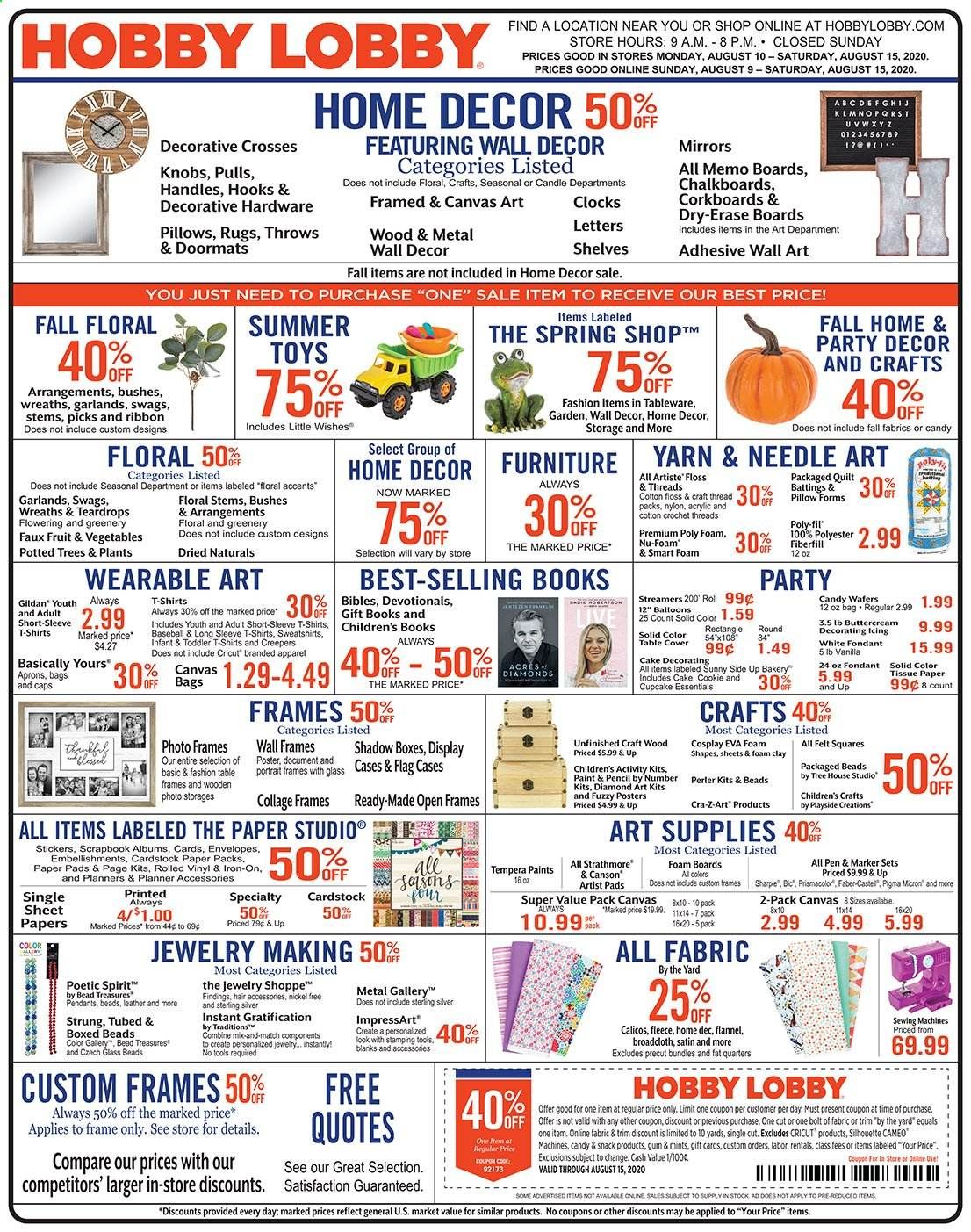 Hobby Lobby Weekly Ad August 9 to August 15
