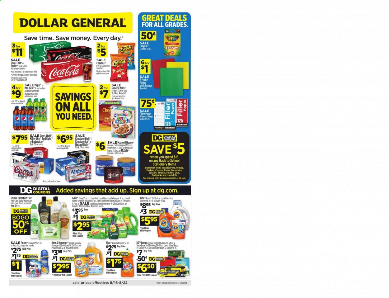 Dollar General (TX) Weekly Ad August 16 to August 22