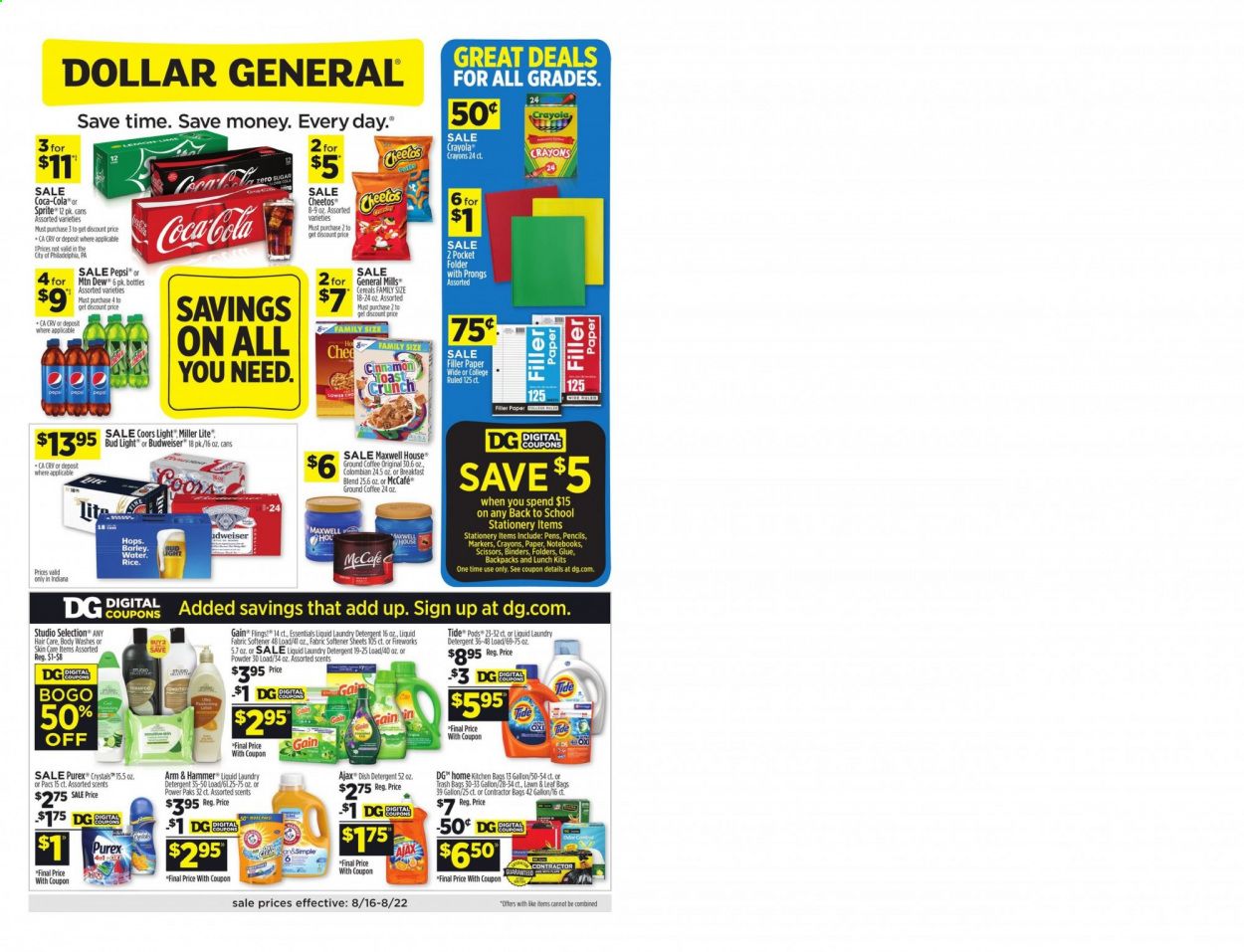 Dollar General (IN) Weekly Ad August 16 to August 22