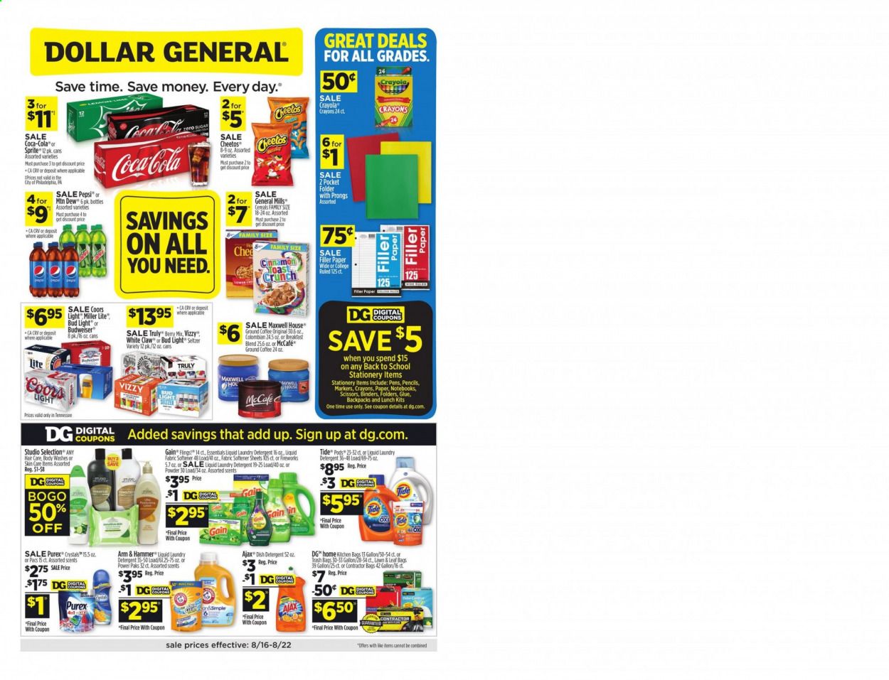 Dollar General (TN) Weekly Ad August 16 to August 22