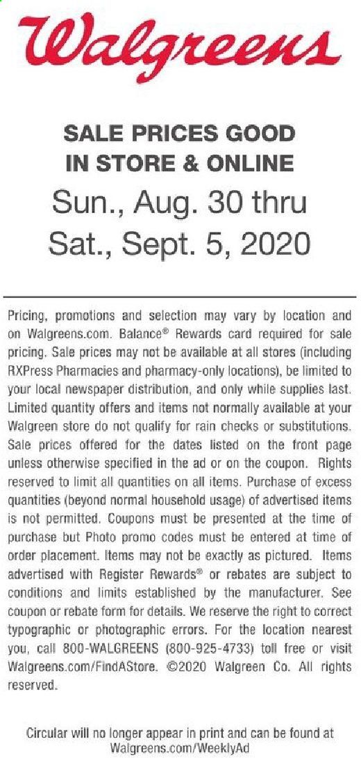 Walgreens Weekly Ad August 30 to September 5