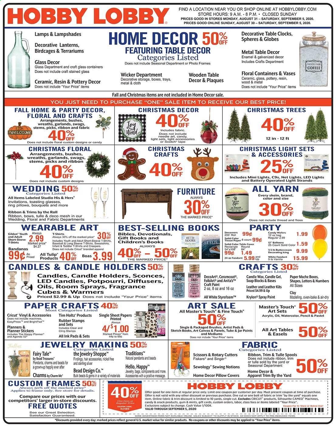 Hobby Lobby Weekly Ad August 30 to September 5