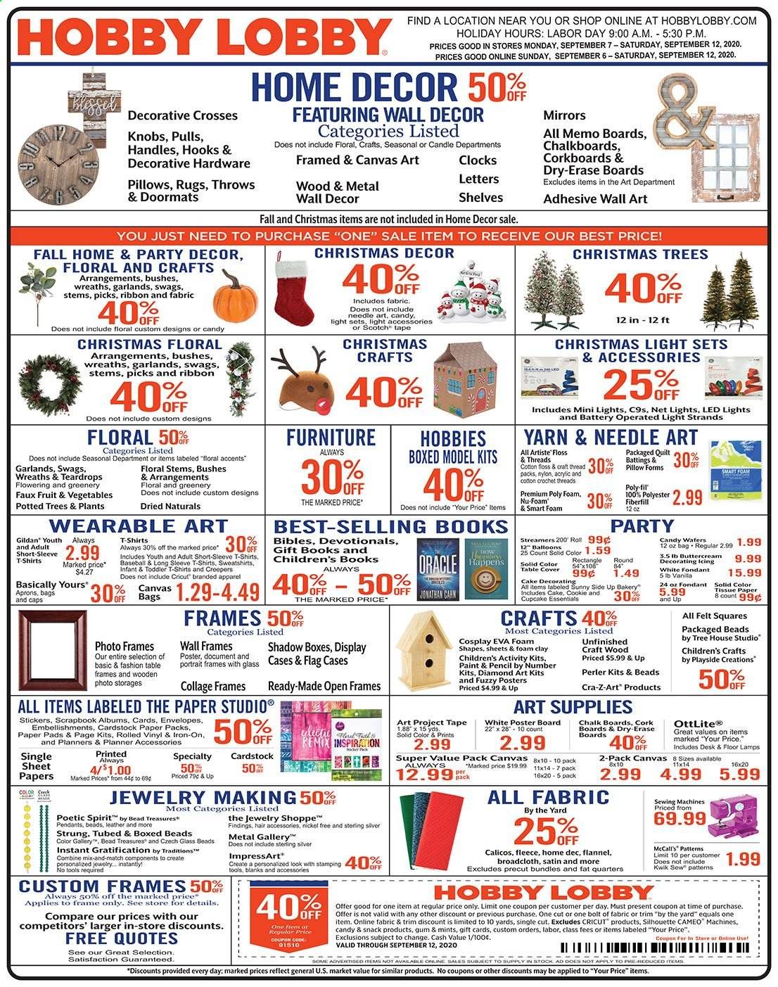 Hobby Lobby Weekly Ad September 6 to September 12