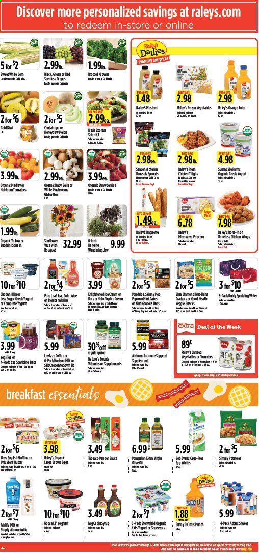Raley's Weekly Ad September 9 to September 15