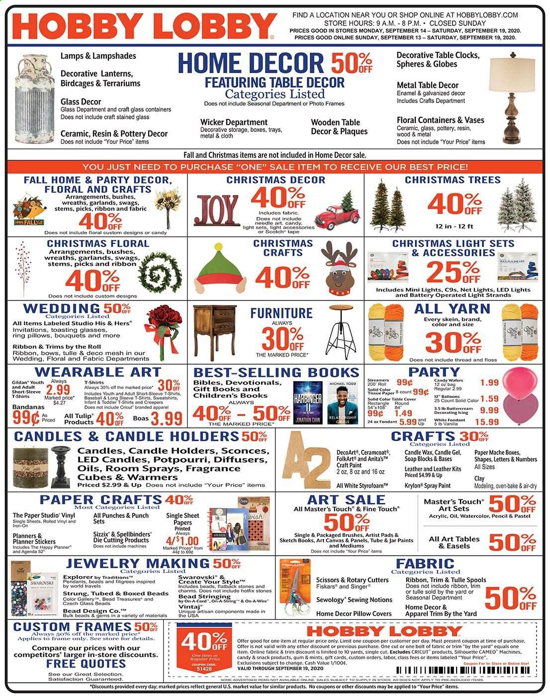 Hobby Lobby Weekly Ad September 13 to September 19