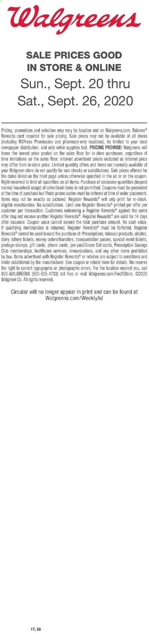 Walgreens Weekly Ad September 20 to September 26